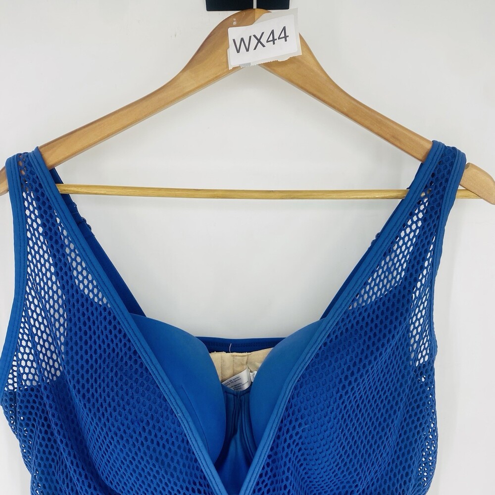 Cacique Blue 1 Pc Swimsuit Swimdress 44DD Mesh Balconette  Plus Size Underwire - Picture 2 of 11